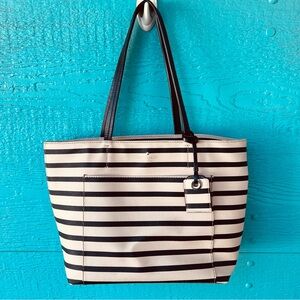Kate Spade New York Hyde Lane Riley Stripe Tote Bag BLACK BEIGE TAN